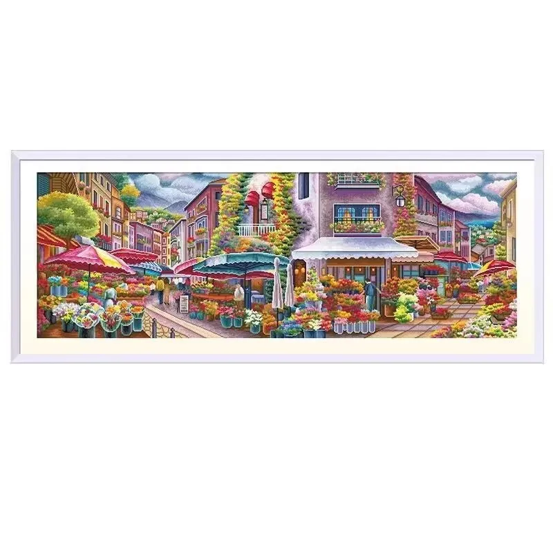 Cross Stitch Kit Flower Market Cartoon Stamped 11CT Needlework DIY Patterns Handmade Embroidery Set