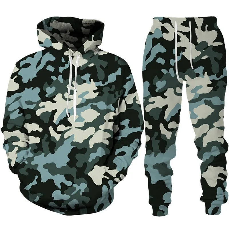 Autumn Camouflage Hoodies Pant Sets Men Sweatshirts Sweatpants