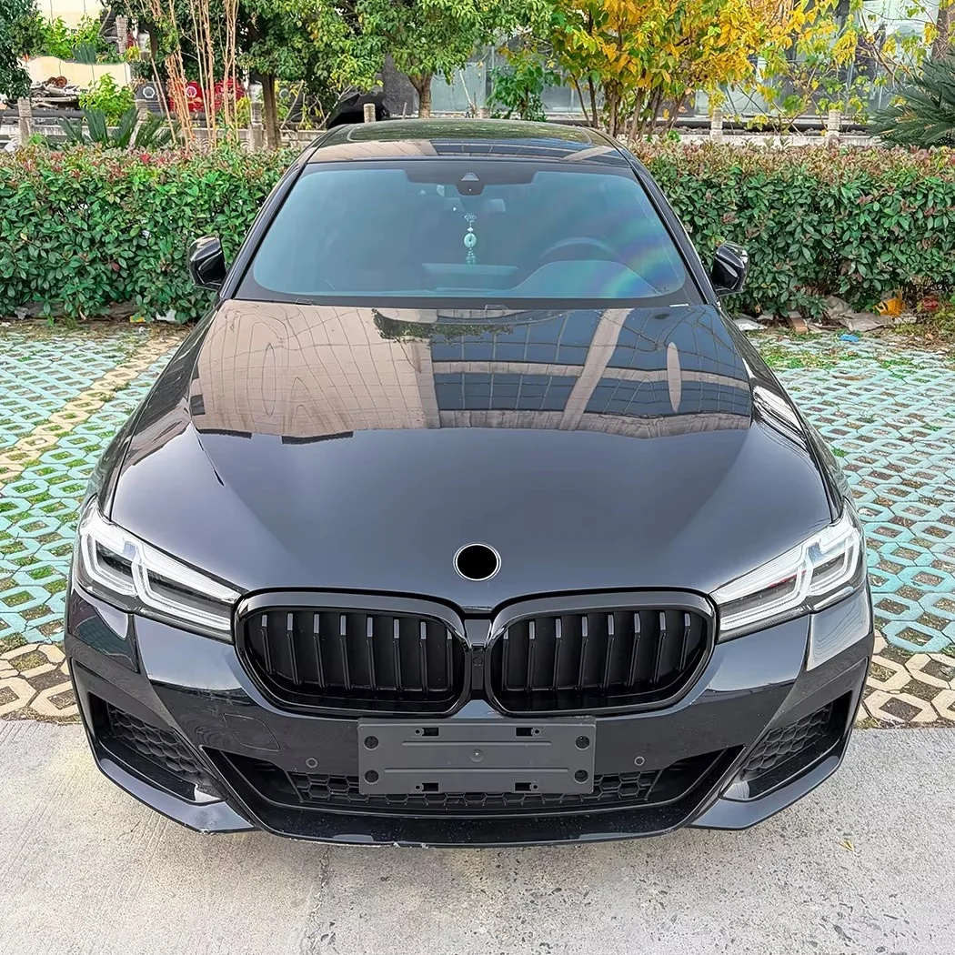 BMW 5 시리즈 G30 G31 F90 LCI 530i 540i 2021-2023용 리얼 드라이 카본 파이버 자동차 그릴, 듀얼 슬랫 글로시 블랙 프론트 범퍼 그릴