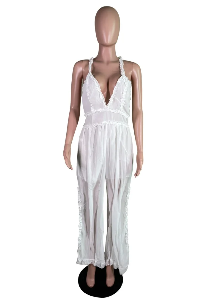 Wmtar 2025 New Women Fashionable Elegant Jumpsuits Sexy Morel Edge Strapless Jumpsuit Sleeveless Solid Color Wide Leg Pant