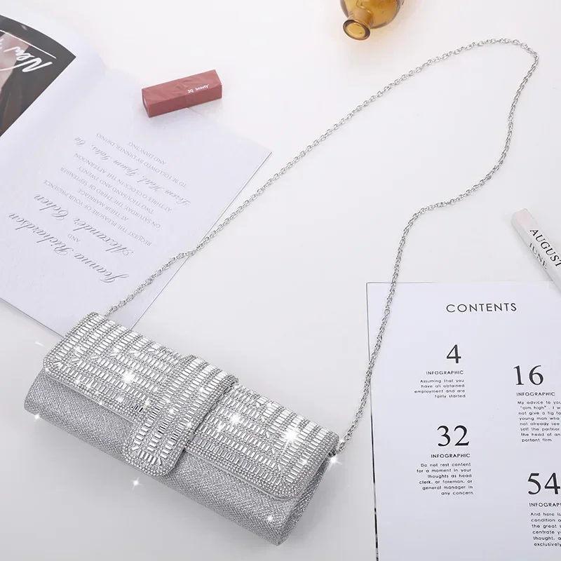 

2024 New Fashion Elegant Dinner Bag Shiny Diamonds Design Chain Shoulder Strap Shoulder Bag Underarm Bag For Dinner