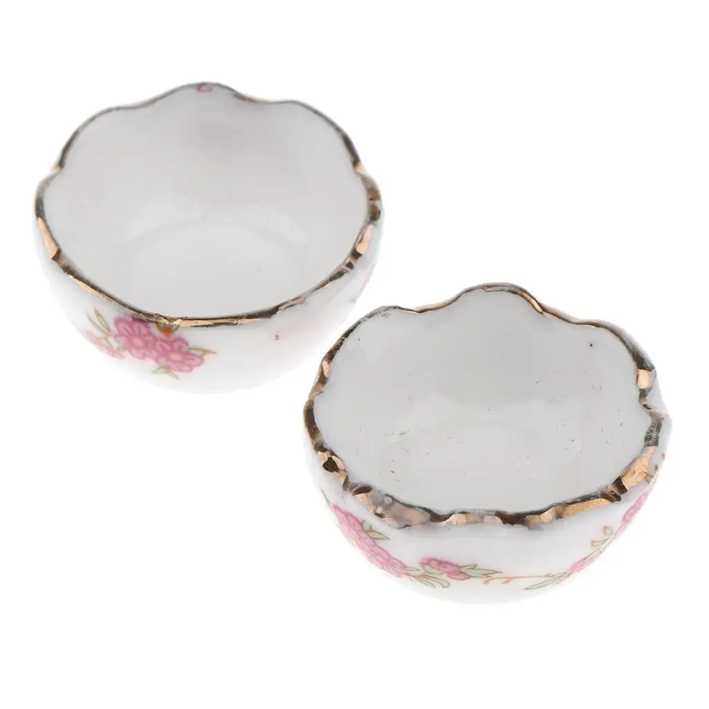 

2 Pieces Porcelain Dollhouse Flowers Bowls Dinner Service Set chen