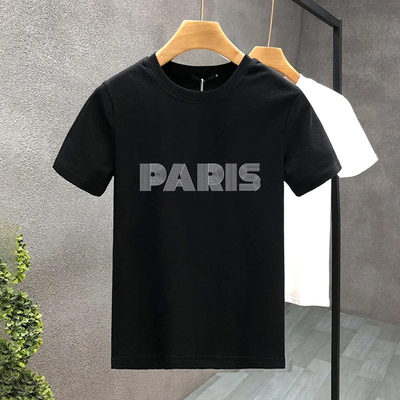 Nueva marca Paris 100% algodón de alta calidad estampado camisetas para parejas verano Haruku para hombres/mujeres camiseta de manga corta talla asiática_voghion.com