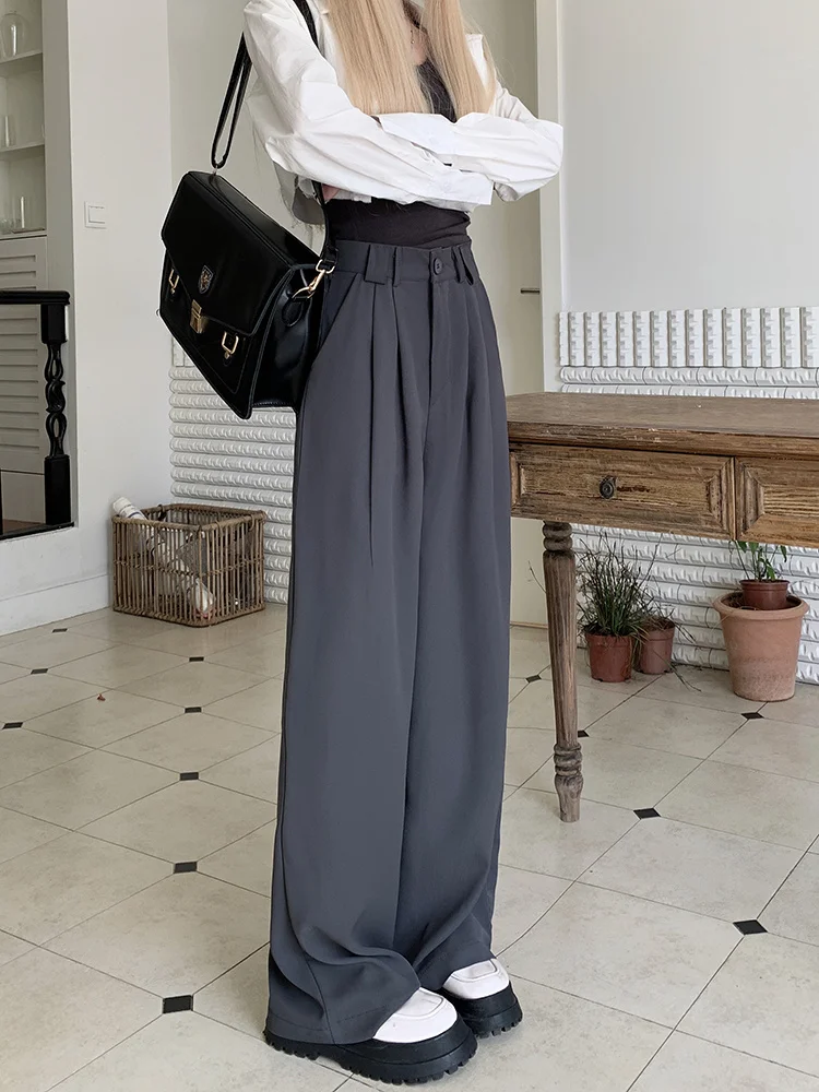 Grey Suit Pants For Women In Autumn High Waist Drop Casual Wide Leg Pants For Small Straight Tubing Floor Dragging Pants