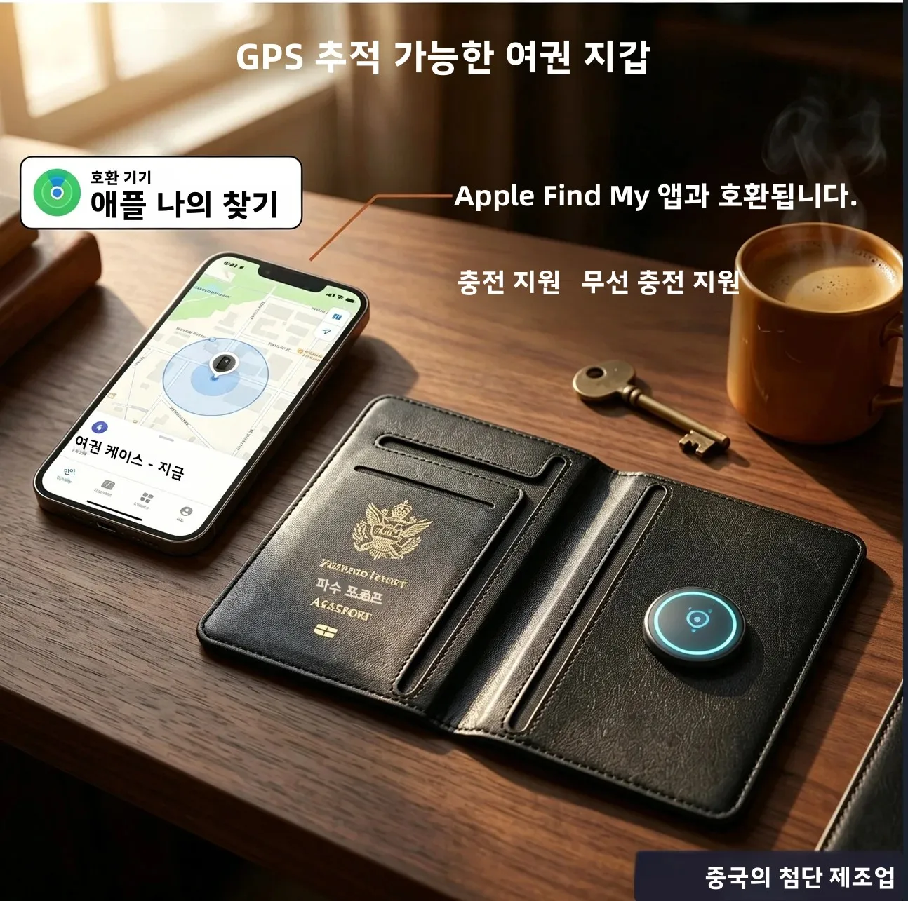 무선 충전 스마트 여권 커버 위치 추적 장치 분실 방지 장치 정밀 위치 찾기 애플 나의 찾기 호환 안티 트래킹 기능 탑재
