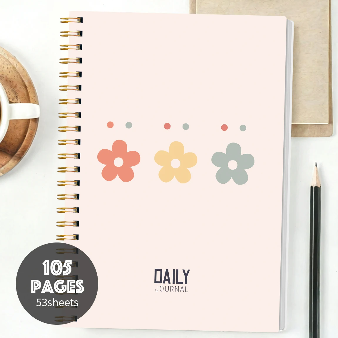 Minimalist Flower Spiral Notebook - A5 Daily Journal, 105 Pages for School, Office & Personal Use