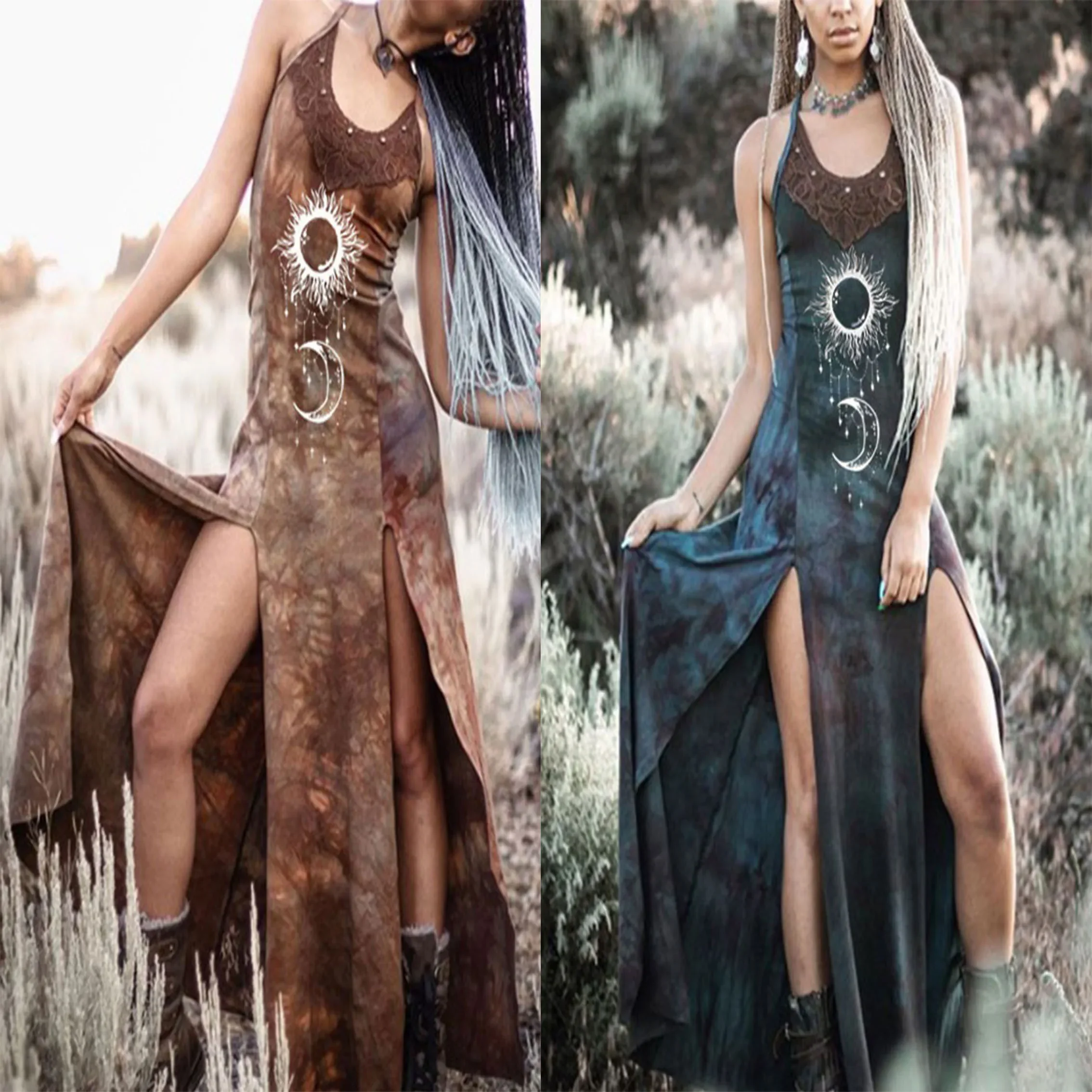 

New Vintage Women Dress Gothic Medieval Cosplay V-neck Costumes Halloween Renaissance Victoria Middle Ages Clothing 5XL