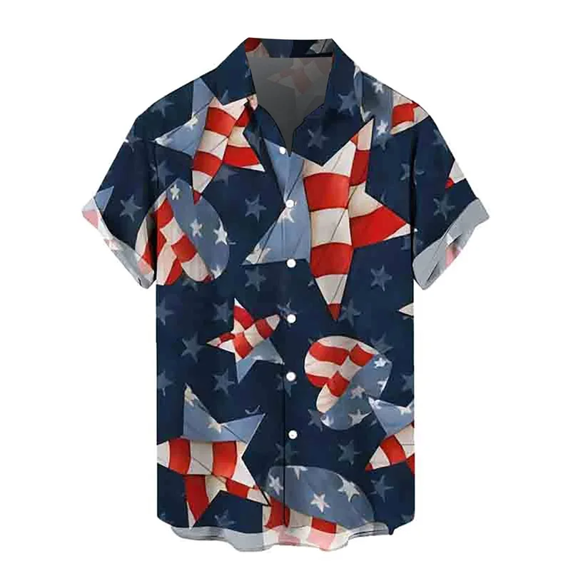 thumbnail image 1 of Camisetas con estampado de bandera del Día de la Independencia para hombre, camisetas con botones personalizadas con impresión digital 3D, camisetas de playa de manga corta de gran tamaño, 1 of 4