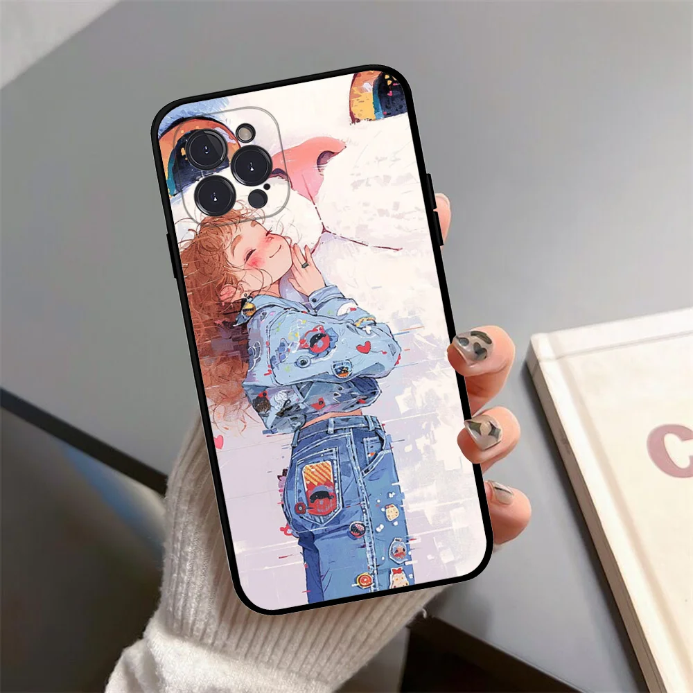 

Cute Gir and cat Phone Case for iPhone 15 14 13 12 11 X XR XS MAX PLUS MINI