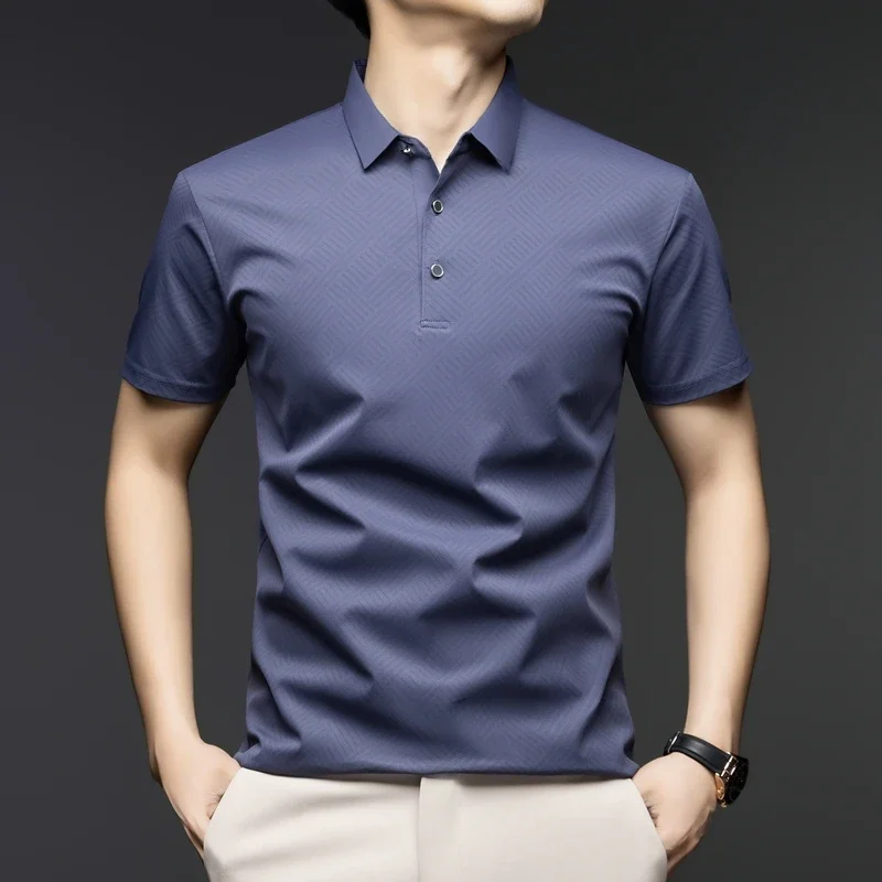 Polo elegante da uomo con motivo a righe, a maniche corte, casual, slim fit, per occasioni semi-formali e uso quotidiano. - immagine 2
