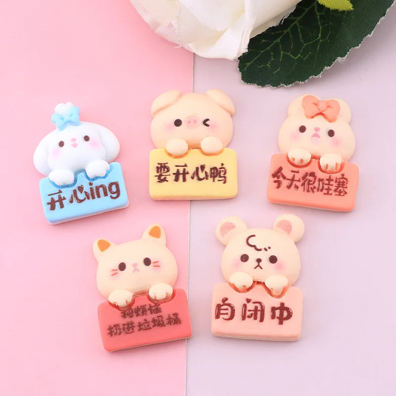 

20Pcs New Cartoon Sign Tag Flatback Resin Cabochon Kawaii Animal Rabbit Cat Charms DIY Scrapbooking Phone Decoration Accessories