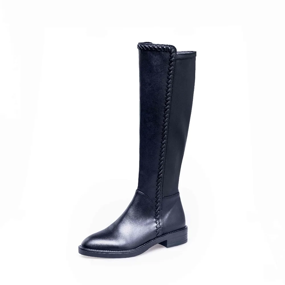 Krazing Pot Cow Leather Riding Long Boots Thick Heel Sewing Brand Keep Warm Preppy Style Classics Concise Knee-high Boots