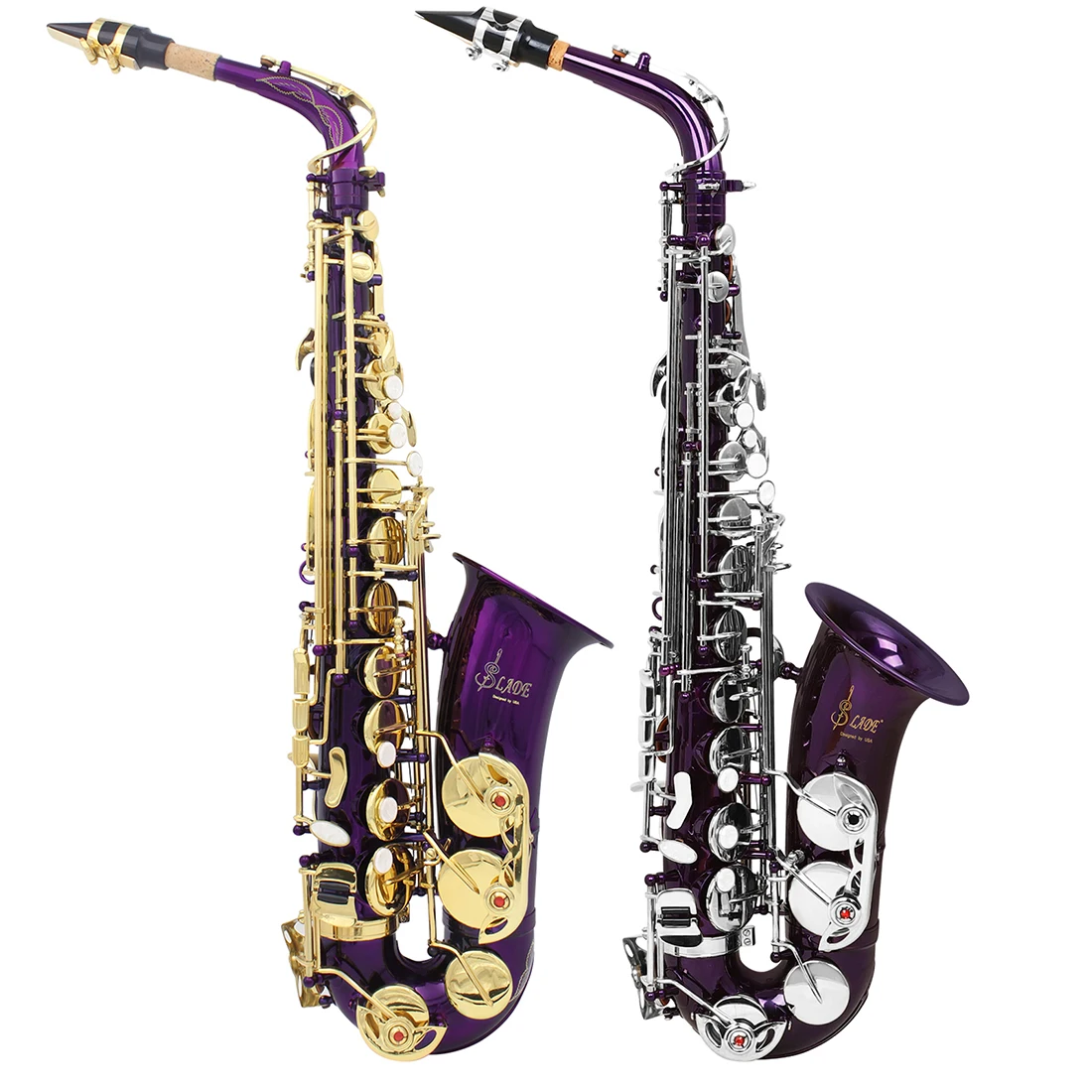 SLADE Eb Altsaxophon Weiß/Lila Saxophon-Set Hochwertiges Messinggehäuse Professionelles Saxophon mit Kofferrohr Holzblasinstrumentenzubehör – Detail 1