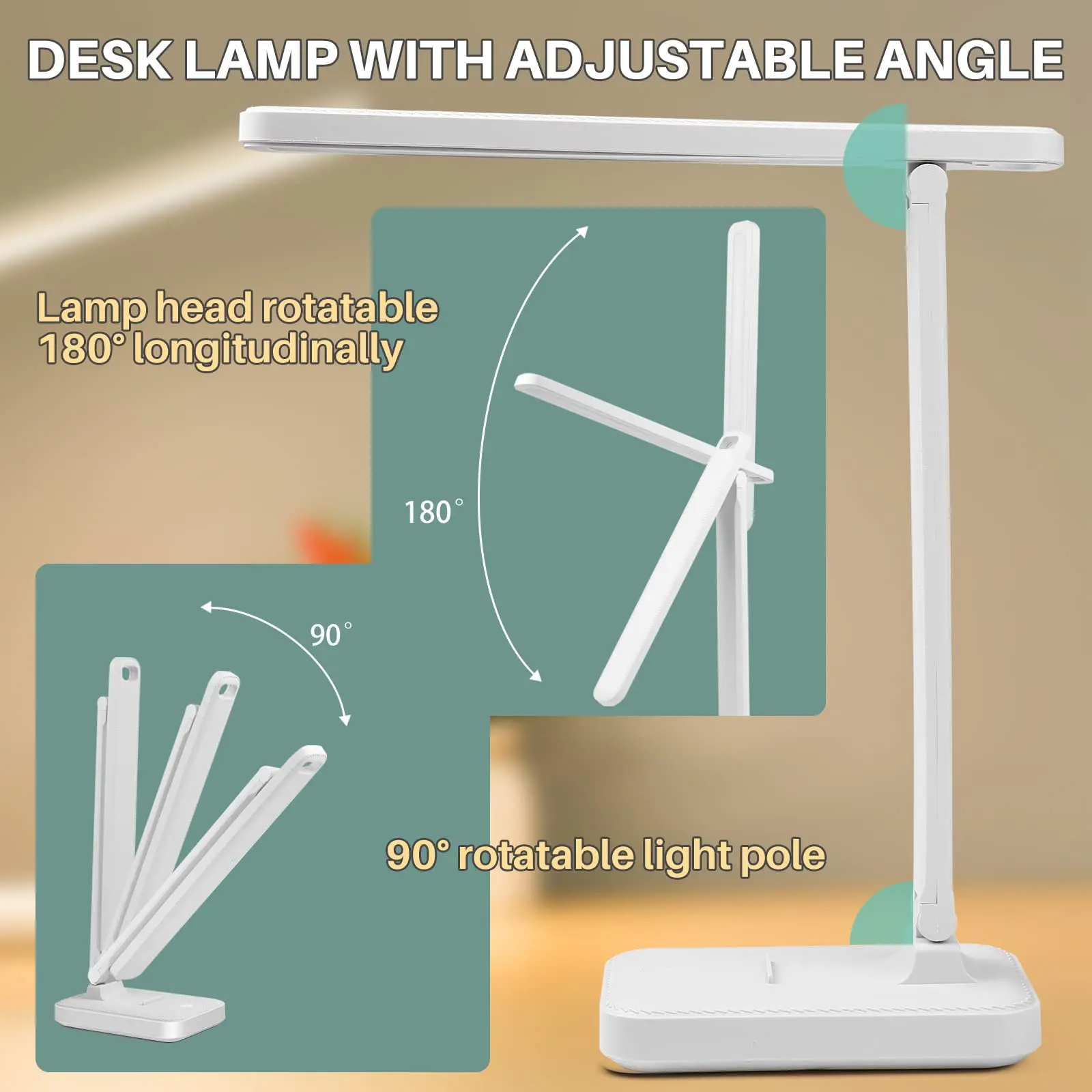 터치 컨트롤이 있는 LED 책상 램프, 방 공부 독서등, 깜박임 없음, 5V USB 테이블 램프, 사무실 및 가정용 접이식 눈 관리
