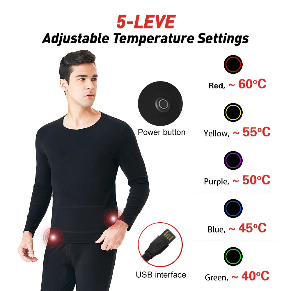 Heated Underwear for Men Women Electric USB Heated Heating Shirt & Pants  Set with 24 Electric Heating Sheet & App Control
