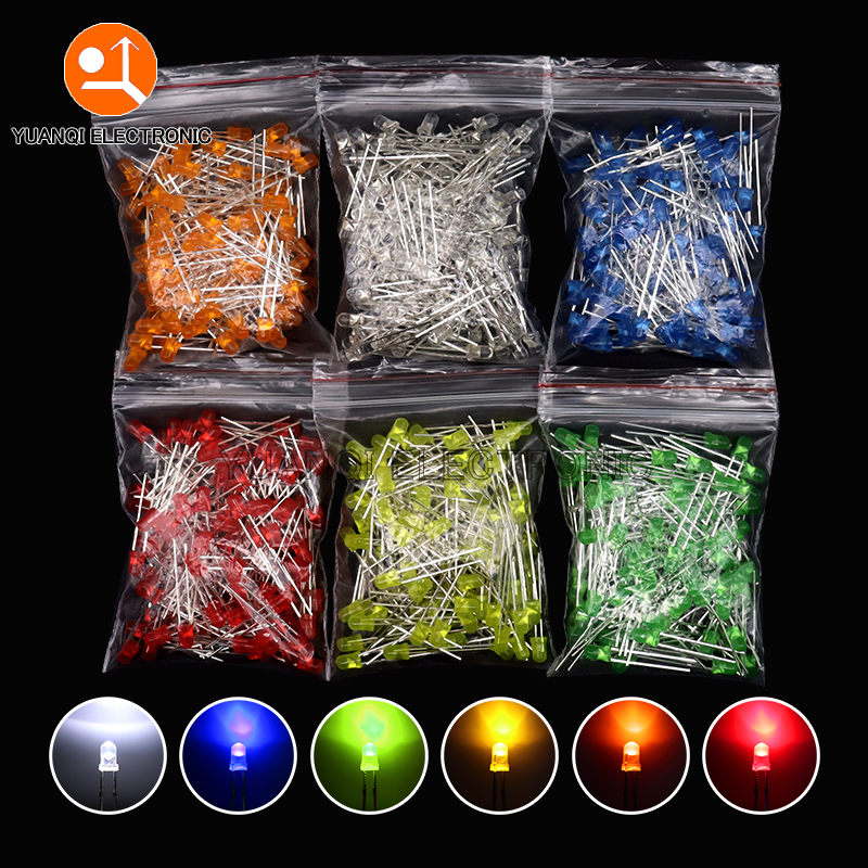 100pcs 3mm LED Diode F3 Assorted Kit White Green Red Blue Yellow Orange Pink Purple Warm White DIY Light Emitting Diode