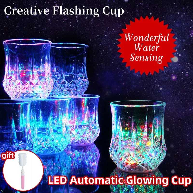 

Creative Flashing Cup Water Beverage Drinking Glass LED Automatic Glowing Cup Party Decorative Supplies New Wine Beer Whisky Mug