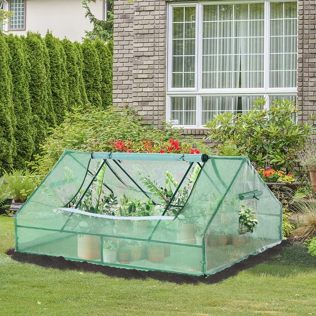 Outsunny Invernadero de Terraza 120x60x60 cm Caseta de Jardín Acero con 2  Ventanas Enrollables Vivero Casero para Cultivo de Plantas Verduras Flores  Verde