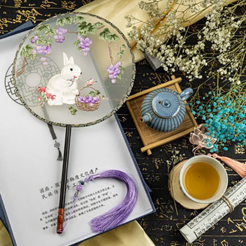 Suzhou Embroidery Vintage Fan, Chinese Round Fans, Luxury Hand Held, Home Decor, Dance Fans, Silk Decoration, Summer