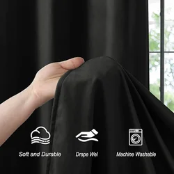 Luxurious Black Velvet Half Blackout Curtains for Living Spaces - Modern Elegant Design (Black)