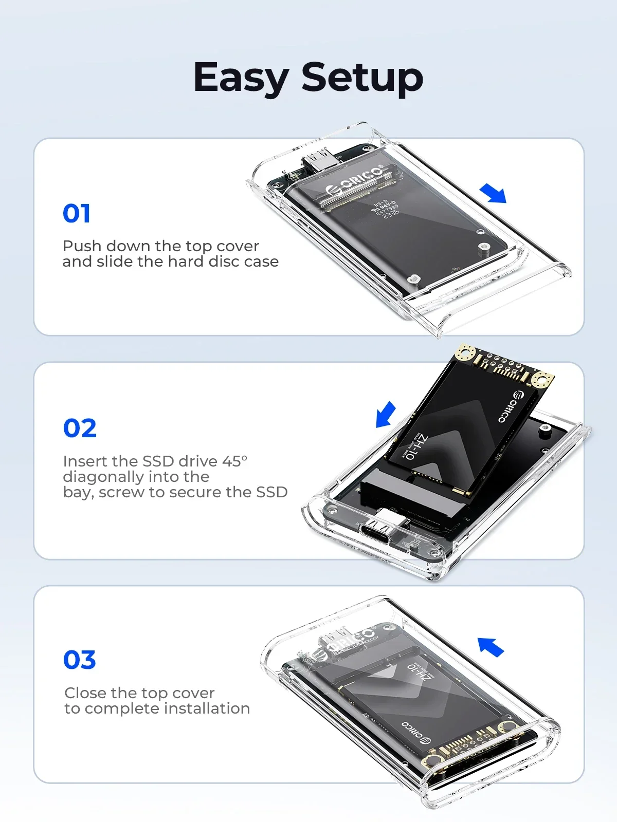 ORICO mSATA SSD 케이스-USB 3.2 Gen1 SSD 인클로저 어댑터 pc 노트북 용 5Gbps 투명 외부 미니 mSATA SSD 인클로저