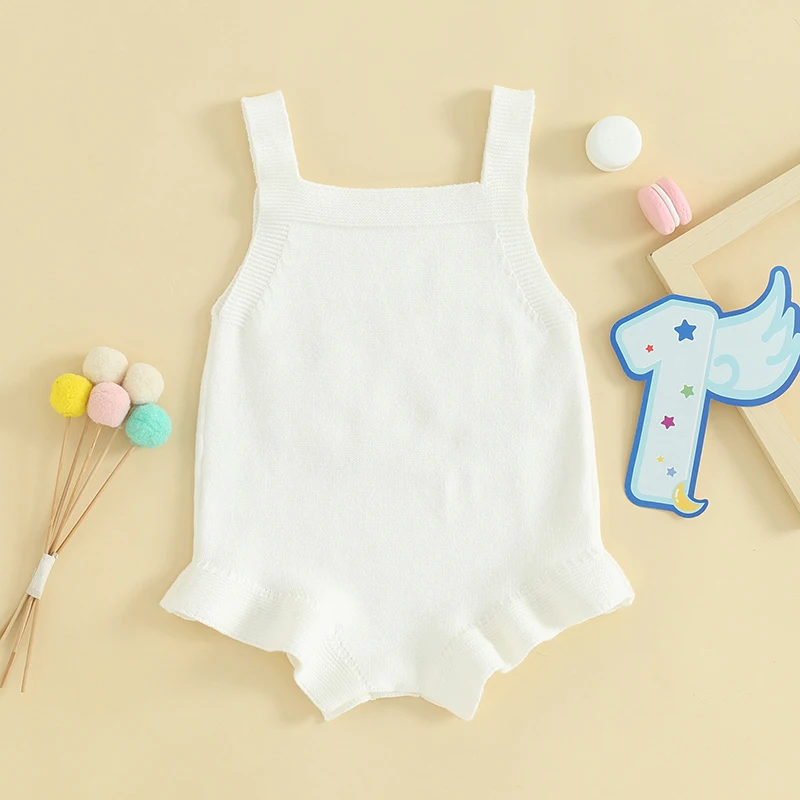 Summer Infant Baby Girls Autumn Winter Bodysuit Sleeveless Number Letter Embroidery Sweater Jumpsuit Clothes Baby Girls Sweater