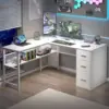 Reversible Modern L-Shaped Computer Desk , Large Wood Metal L Shape Home Office Desk for Work Study Writing Gaming 4
