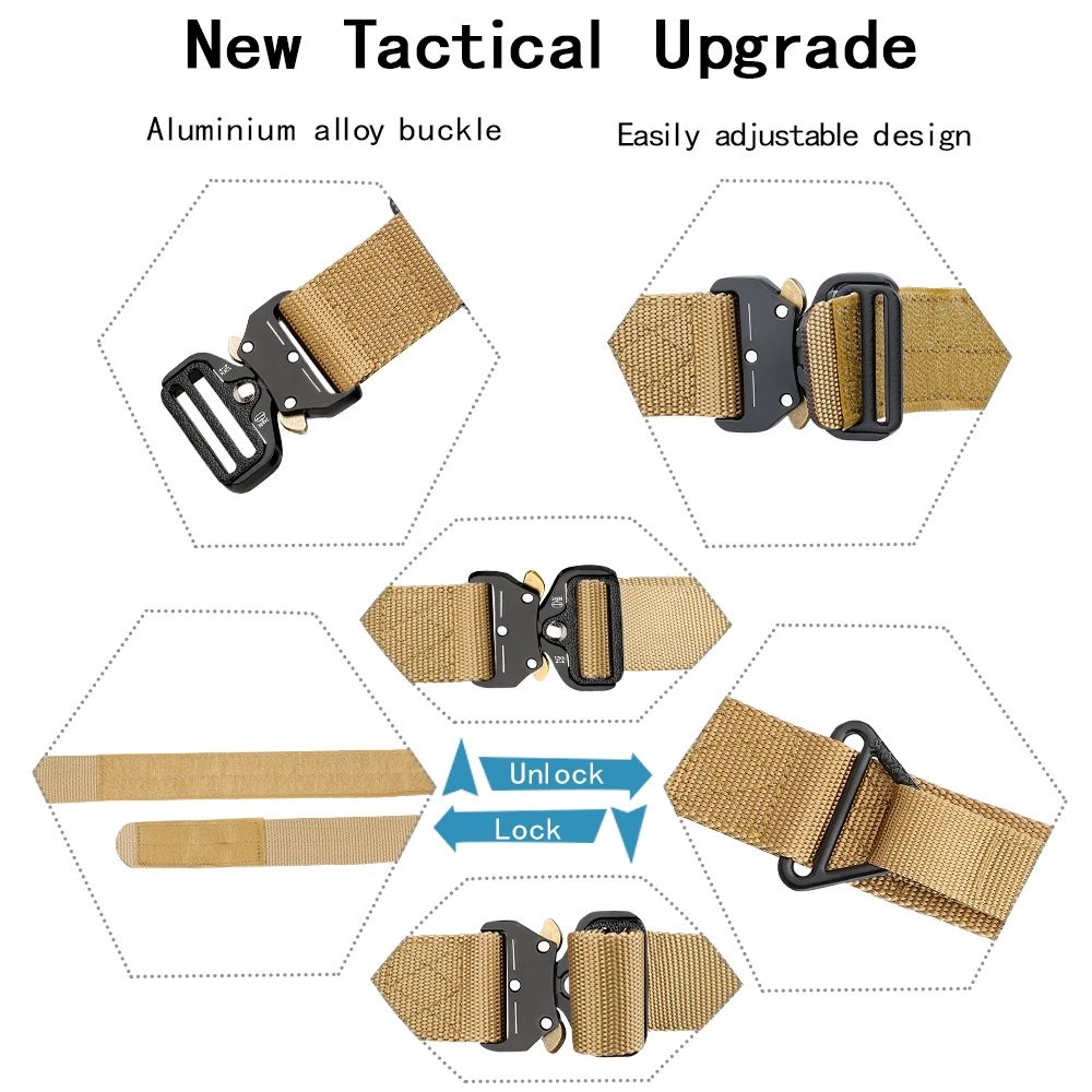 YUEYE-cinturón táctico de nailon ajustable para hombre, cinturón táctico militar de alta resistencia con hebilla de Metal para accesorios de caza