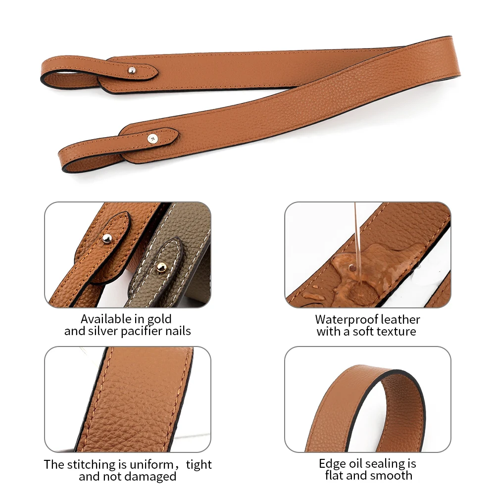 Woman Genuine Leather Wide Shoulder Strap Lychee Pattern 67cm Short Bucket Bag Strap Luxury Designer Replacement Bags Straps