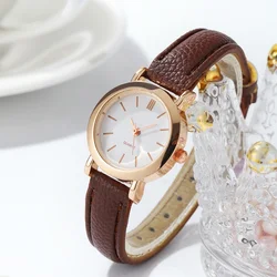 Elegant Women's Watch with Stylish Leather Band - Quartz Movement (Brown White)