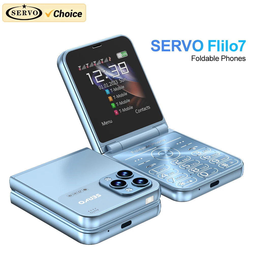 Flip Phone SERVO Flilo7 4 SIM Card Auto Call Record Speed Dial Magic Voice Blacklist FM Radio Type-C Foldable
