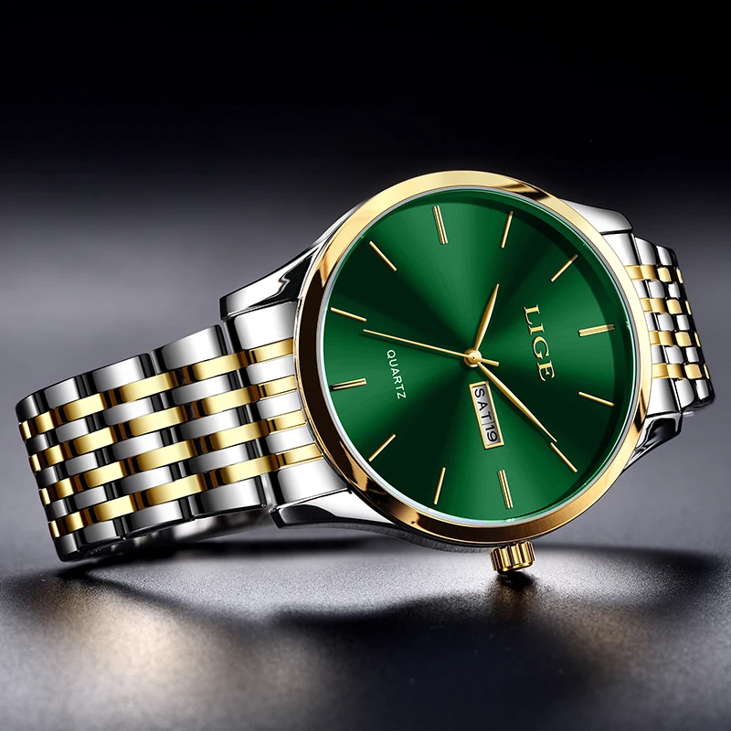 LIGE Business Fashion Watch Stainless Steel Band Top Brand Luxury Quartz Watches for Men Casual Waterproof Date Weeks Man Clocks