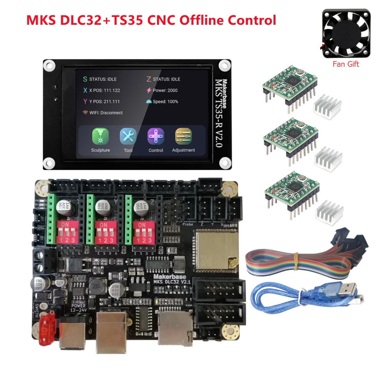 MKS DLC32 offline controller 32bits ESP32 control card TS35-R V2.0 LCD CNC 3020 MAX upgrade parts for desktop engraving machine synchronous timing belt 3D Printer Parts & Accessories