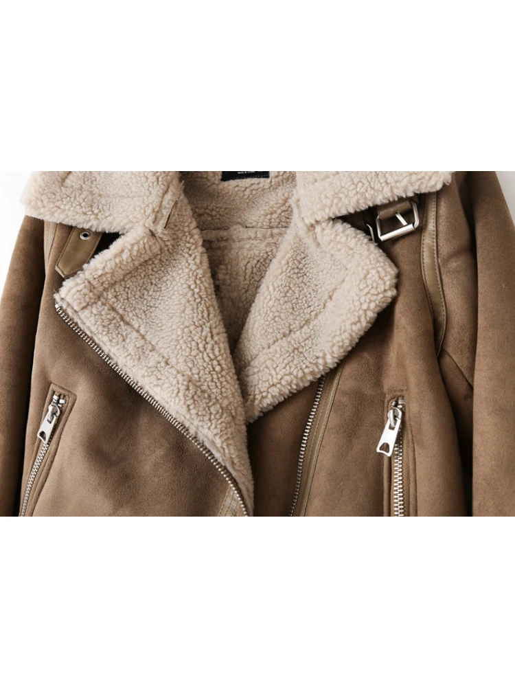 ZACK RAIN Brown Jacket For Women 2023 Winter Vintage Fur Integrated Jacket Lapel Long Sleeves Jackets Female Outwears Chic 3