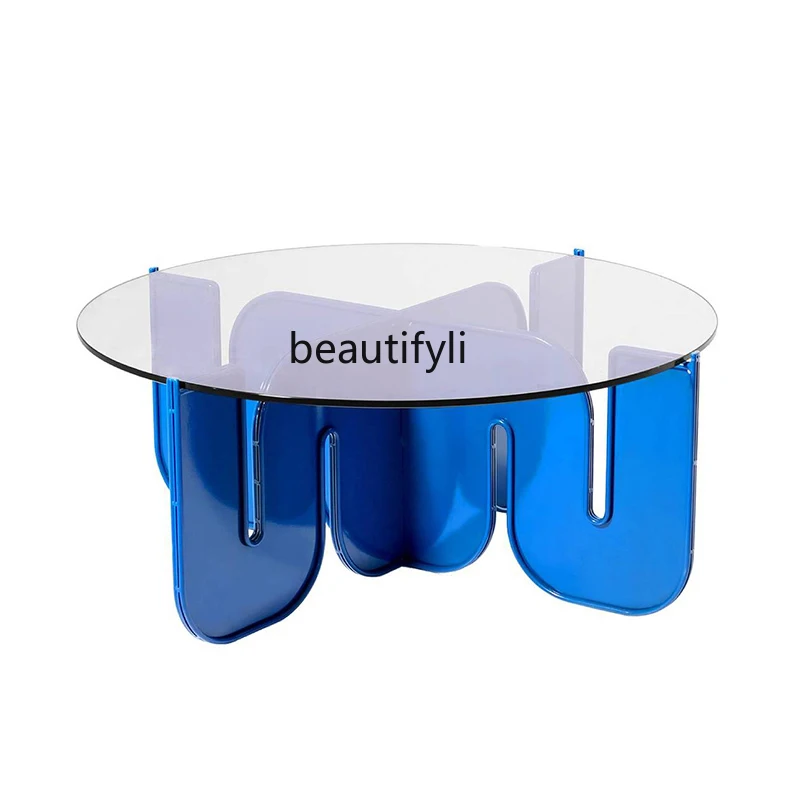 

yj Modern Light Luxury Wave Acrylic Tea Table Simple Ins Household Living Room round Glass Coffee Table