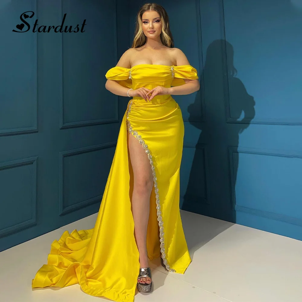 

Stardust Gorgeous Trumpet Evening Dresses Bateau Neck Beads Ruched Detachable Train Pleat Slit Vestidos de Fiesta Made To Order