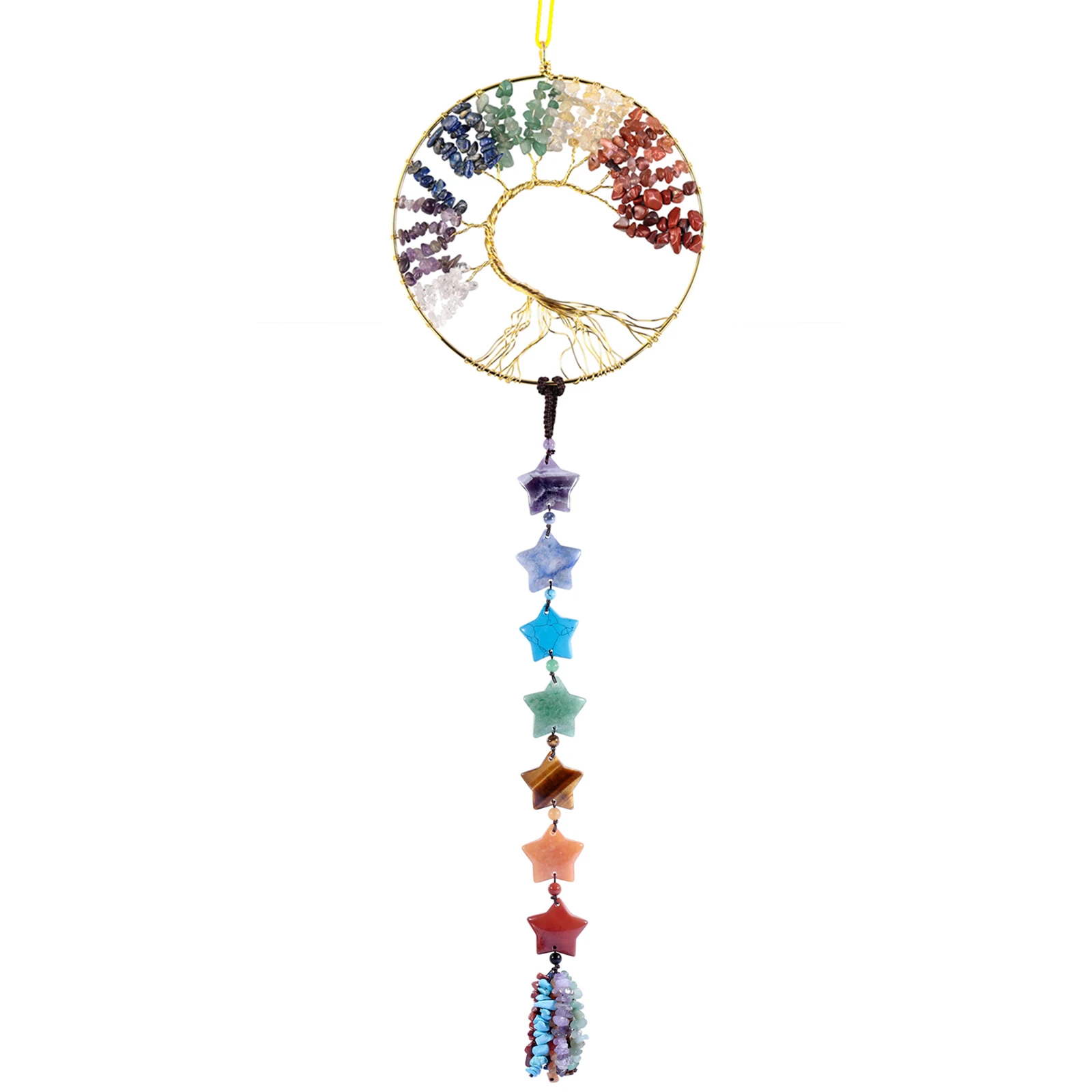7 Chakra Tree of Life Hanging Ornament Natural Crystal Tumbled Stones Feng Shui Meditation For Wall Window Hanging Decoration