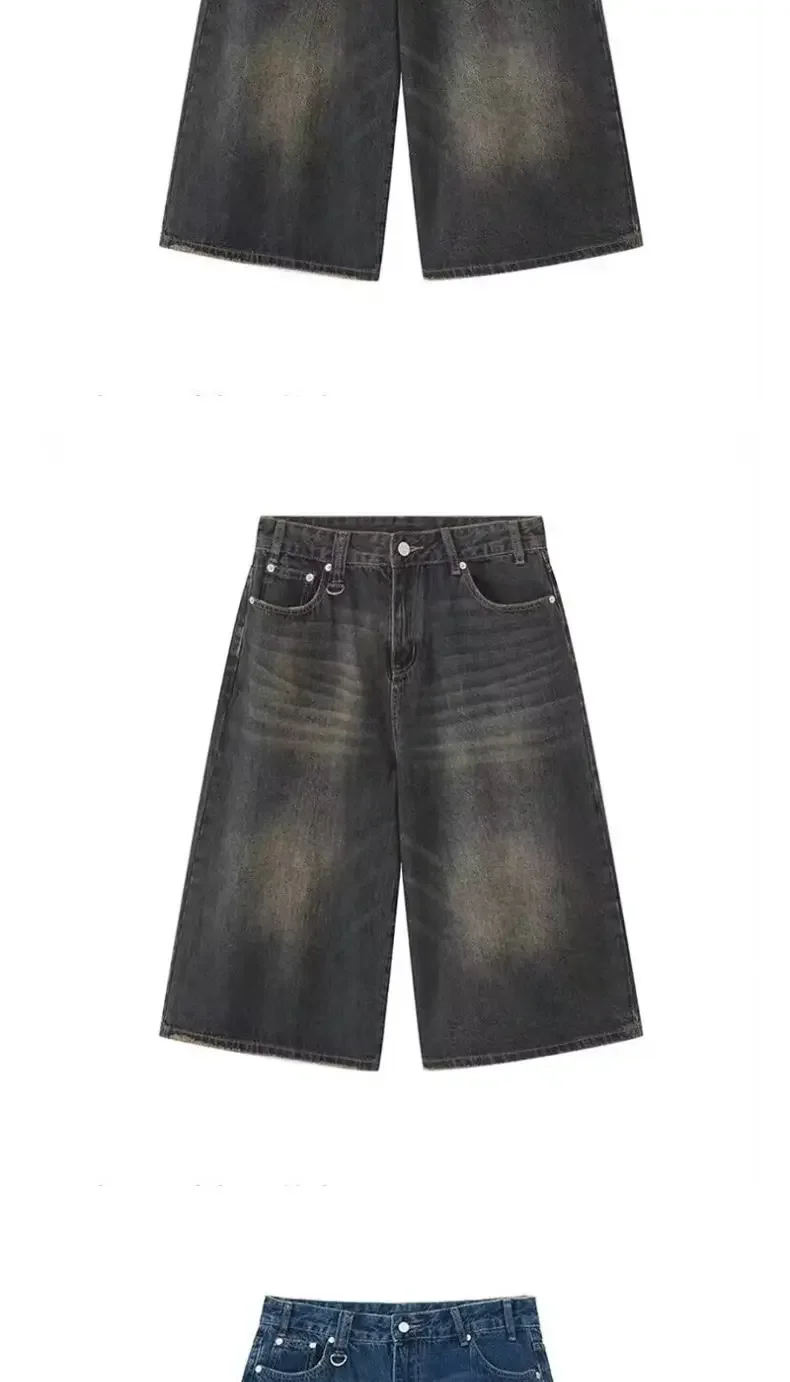 男性と女性のためのy2kバギースタイルデニムショーツ,ワイド