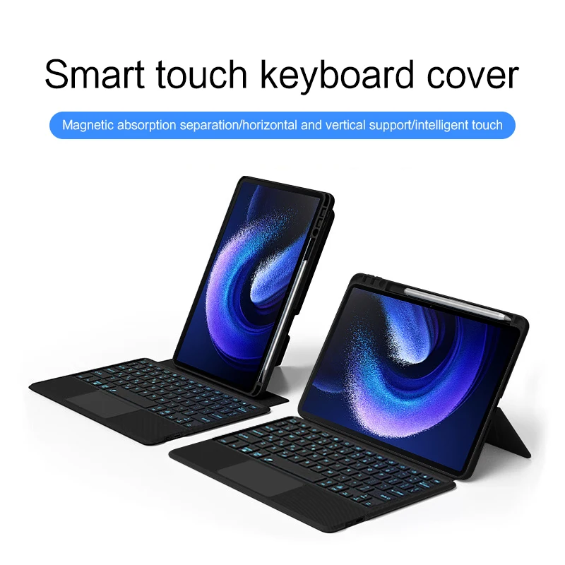 Étui Xiaomi Pad 6, Antichoc + Support Clavier, série Trifold Bump - Bleu  nuit - Français