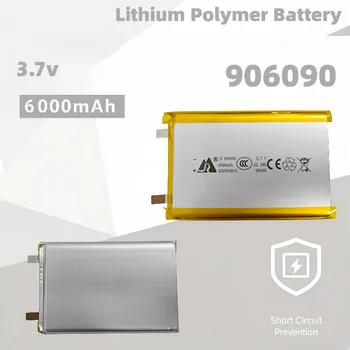 Batteria ai polimeri di litio 906090, 3,7 V 6000 mAh, progettata come fonte di alimentazione resistente per il monitoraggio DVR e la navigazione GPS.