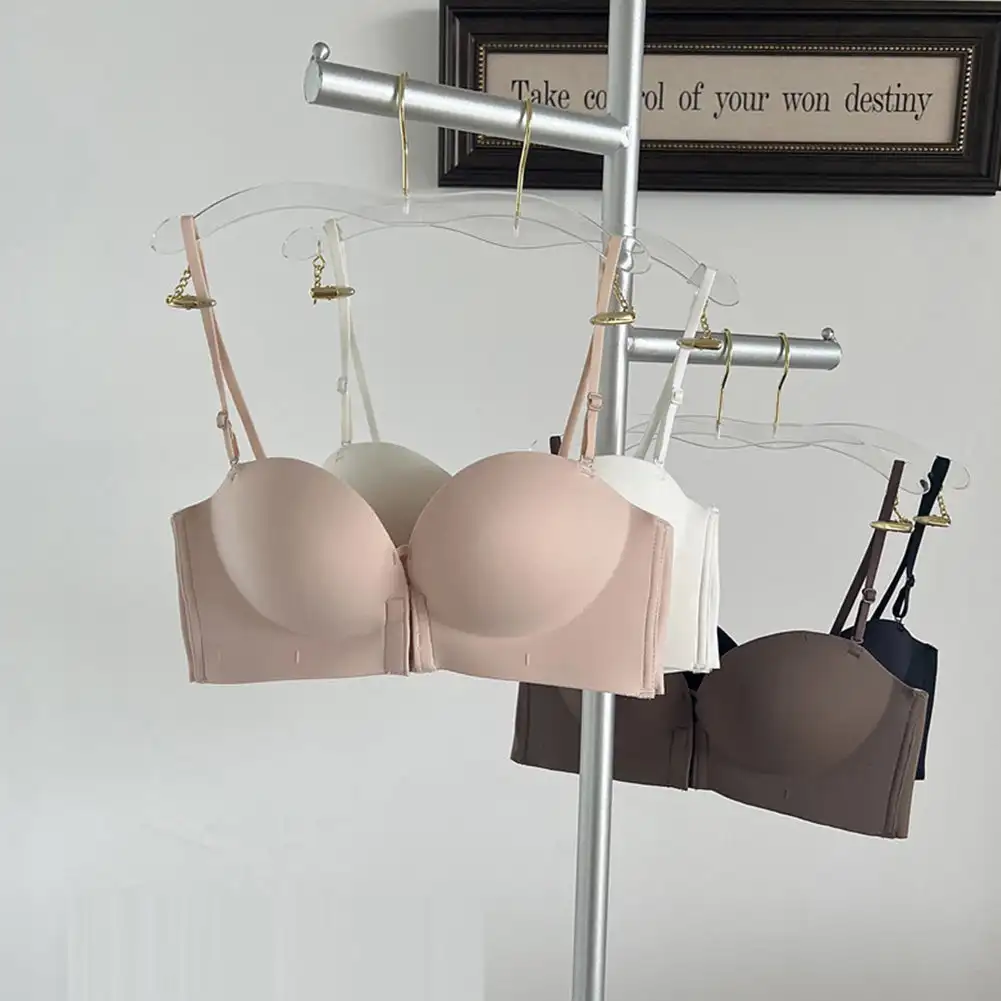A Cup Small Breast Special Thickening Show Large Front Buckle Type Gathered Bra Bra Strapless Non-slip Back Underwear Female 5