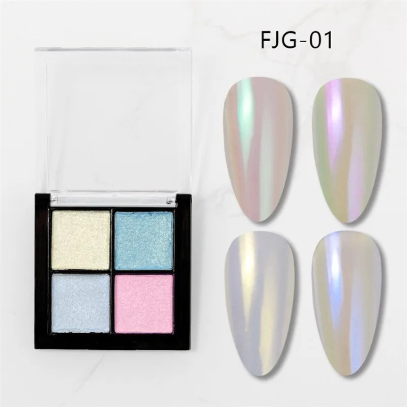 Nail Powder Nail Glitter Nail Pigment Nail Decoration Nail Decorations Nail Flakes 4Grids Aurora Solid Mirror Nail Powder Metallic Colorful Dust Metal Effect Nail Glitter UV Gel Polish Chrome Flakes Pigment