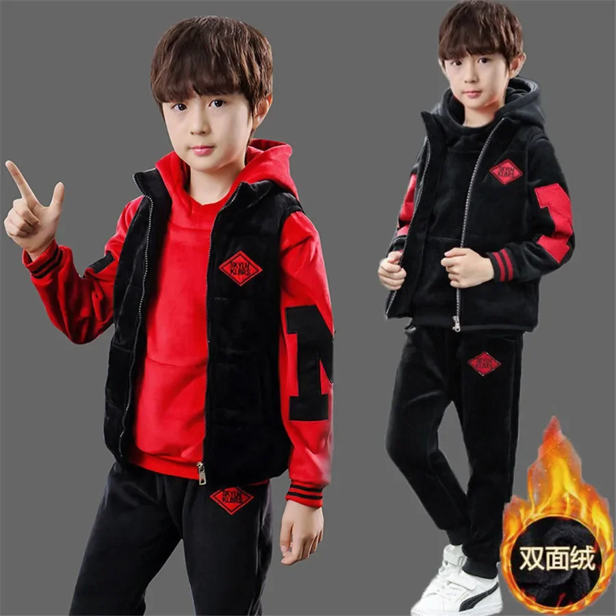 

Sports Suit For Boys Girls Warm Clothing Letter Kids Vest + Hoodies + Pants Tracksuit For Kids Children's Sportswear 4 6 8 12Y