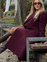 HH femmes mode bordeaux manteau Double boutonnage à manches longues revers mélanges veste automne hiver haute rue vêtements d'extérieur 4