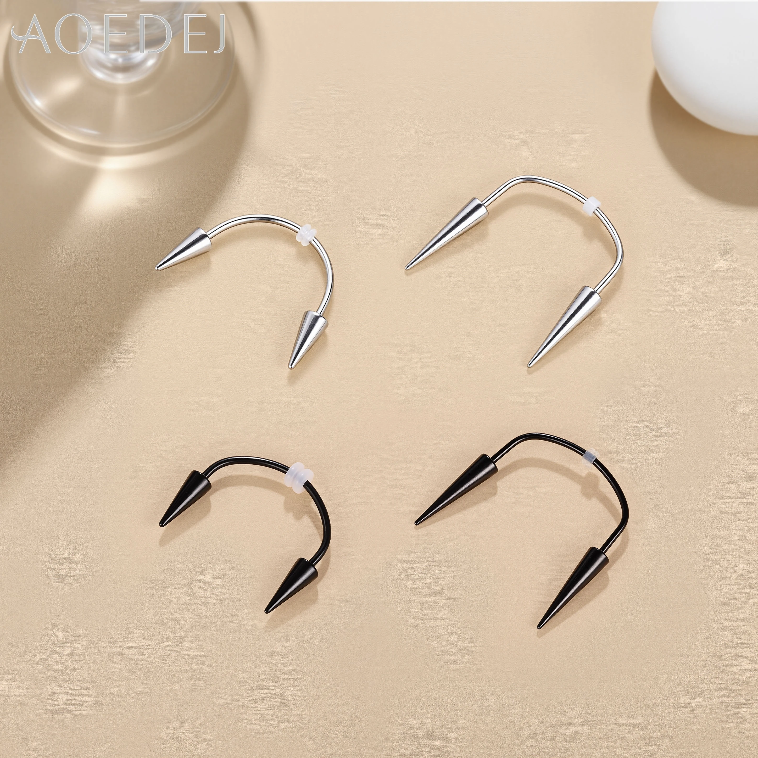 AOEDEJ 2 teile/los 16G Spike Edelstahl Lip Stud Frauen Männer Halloween Lippen Piercing Kegel 2 Farben Smiley Piercings Fang 19/22 MM – Detail 10