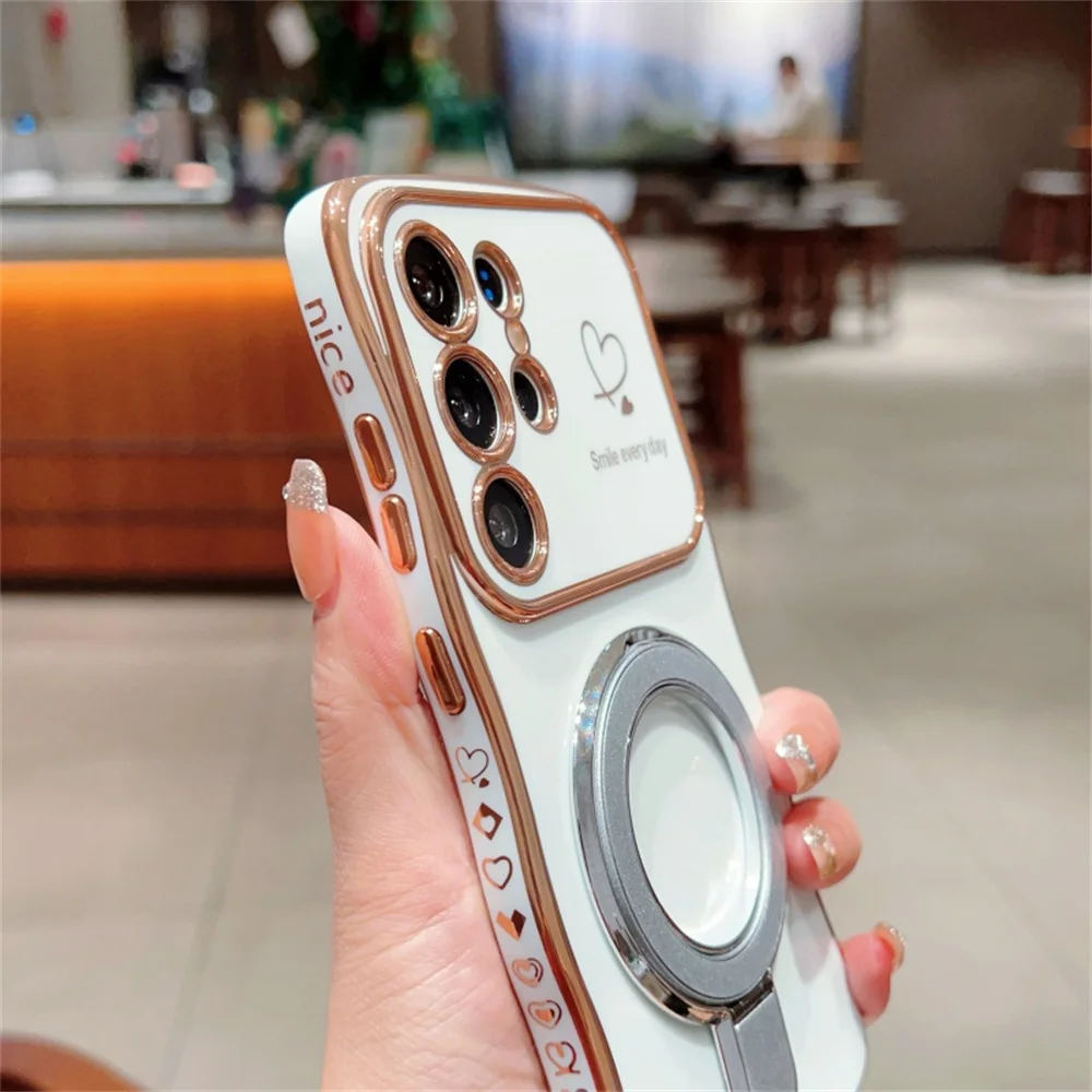 Lover Heart Wave Magnetic Phone Case with Ring Stand Holder Cover