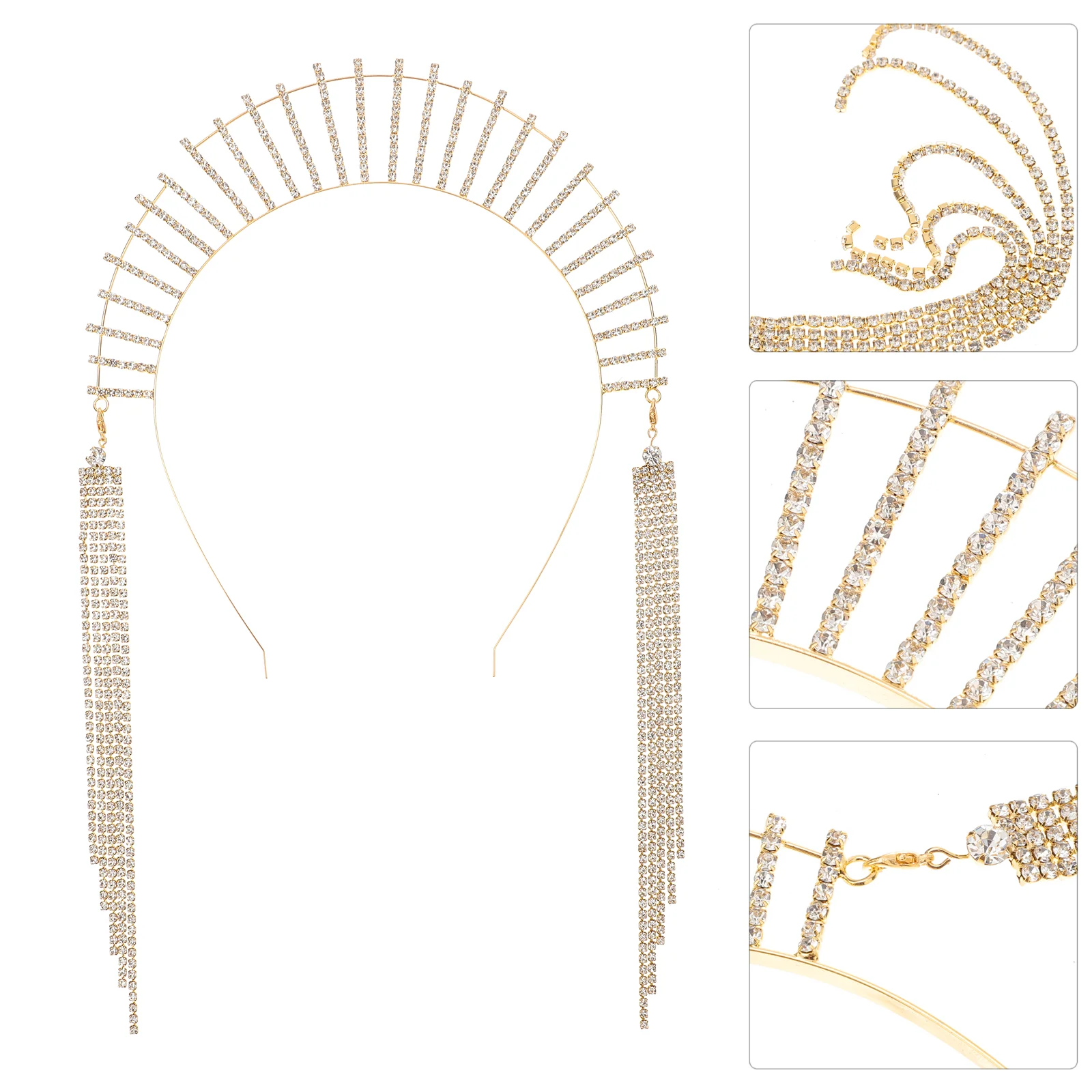 

Fashion Long Tassel Headband Hair Rhinestone Jewelry Women Head Chain Tiara