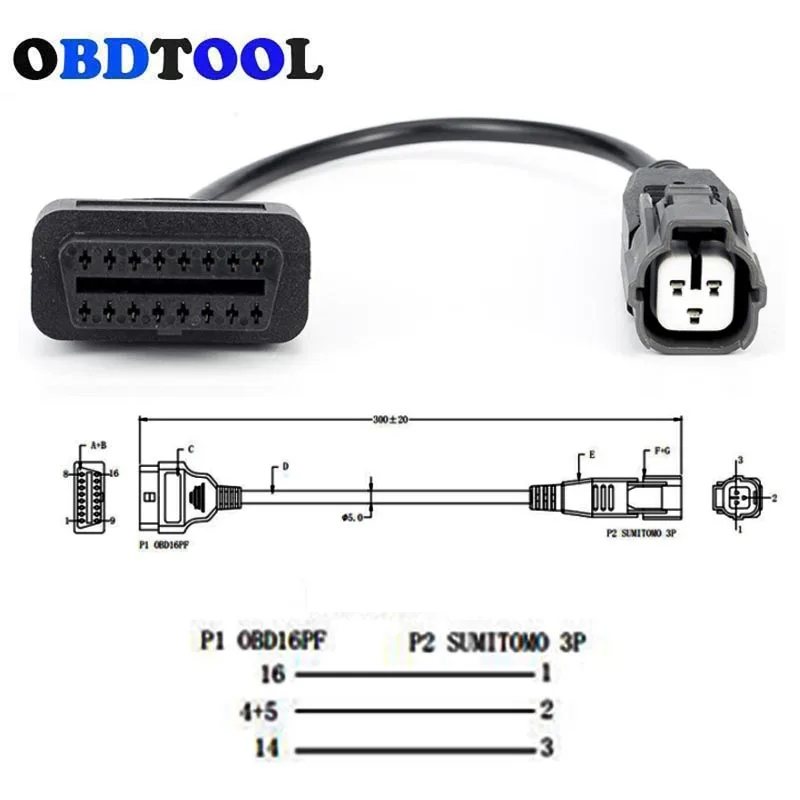 Cavo Diagnostico OBD Yamaha - 3pin A 16pin, 30cm, Per Moto
