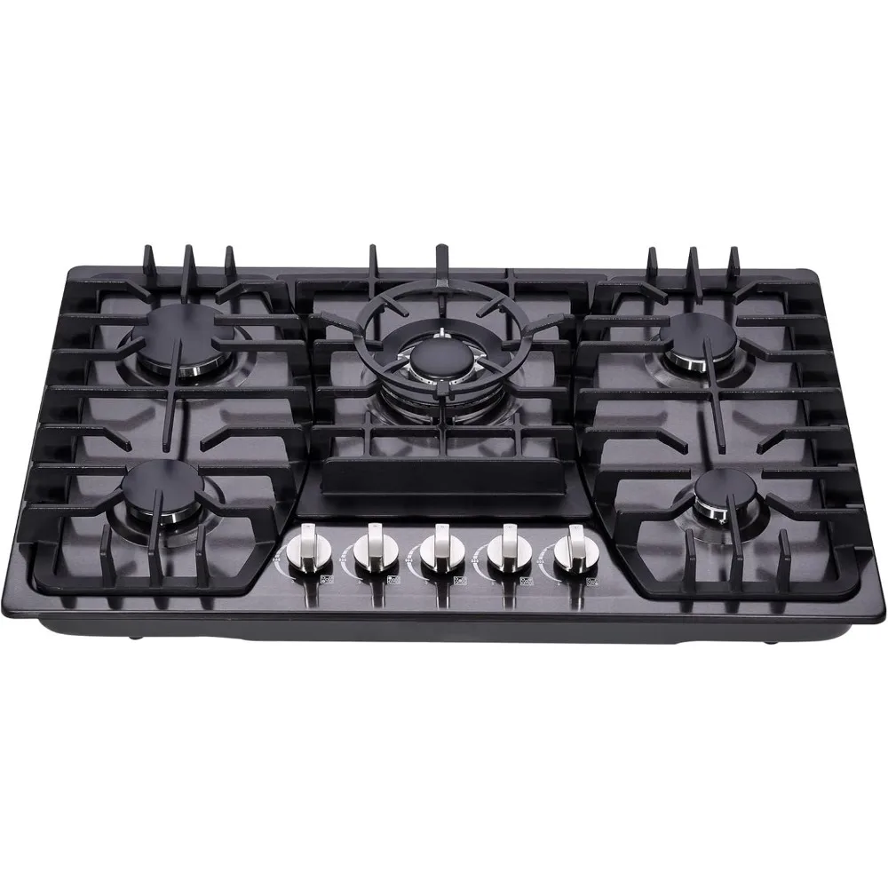 30 Inch Gas Cooktop, 5 Burners Built-in Gas Stovetop Stainless Steel Convertible Gas Stove Dual Fuel Sealed Gas Hob - Black 2