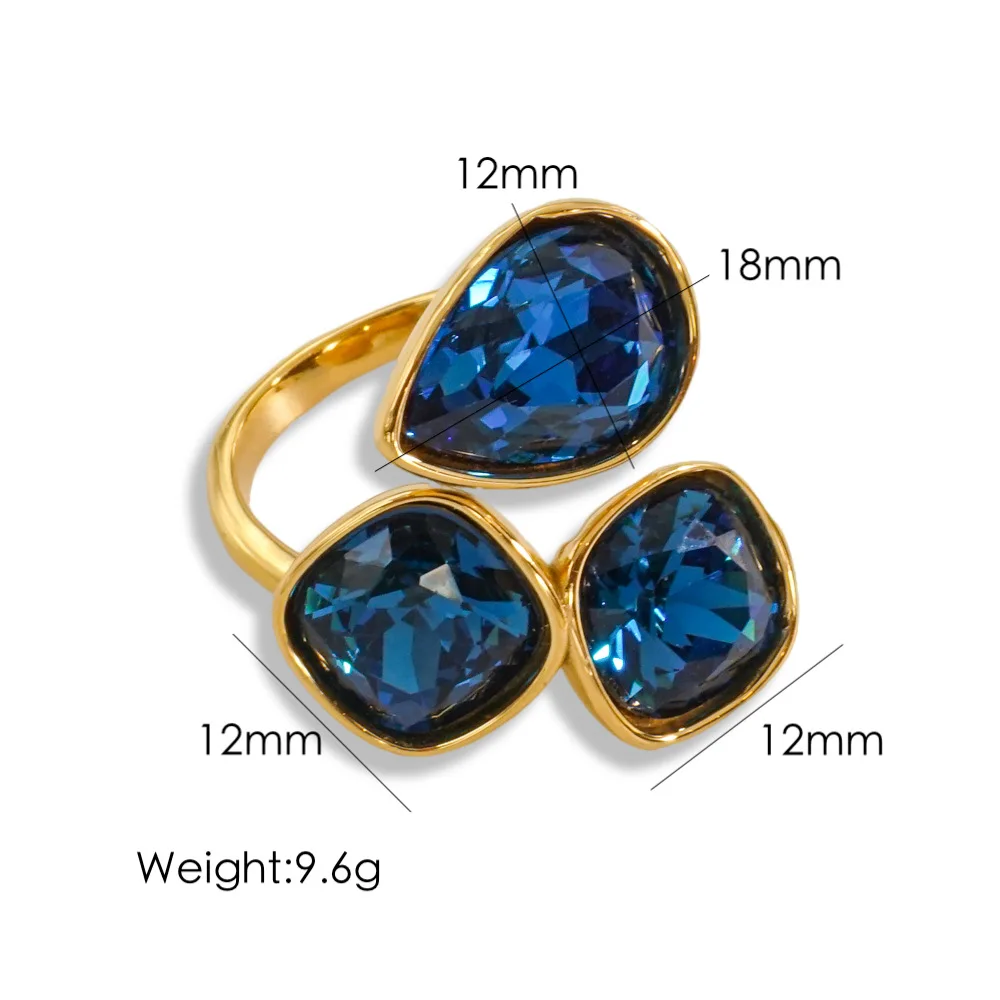 CARLIDANA Modeschmuck Offene Ringe 18K vergoldeter Edelstahl Einfacher mehrfarbiger Kristallring für Damenschmuck – Detail 7